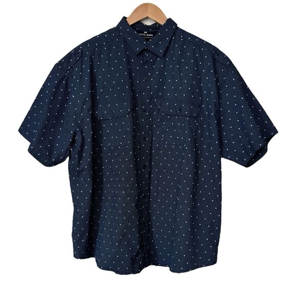 Steve's Jeans Mens 3X Polka Dot Geometric Print Button Up Shirt Black Blue White - Picture 1 of 10